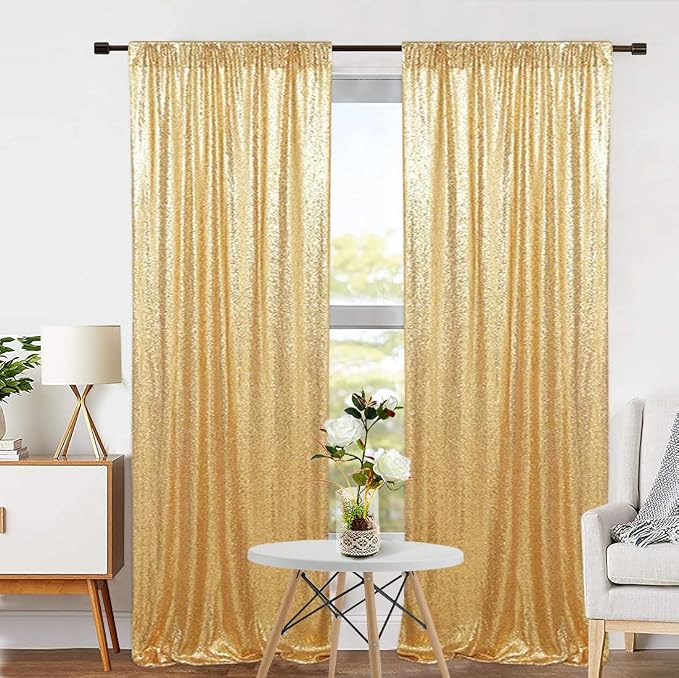 Eternal Beauty Sequin Backdrop Curtains, 2x8 Ft-2 Panels Gold Back Drop for Mother's Day Shimmer Photography Party Wedding Birthday Decor