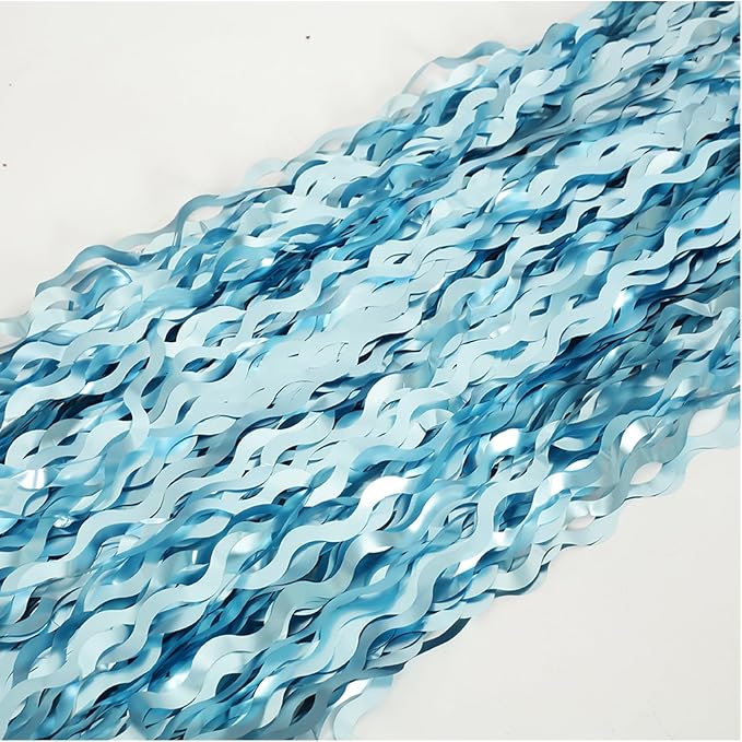 4 Pack Wavy Blue Foil Fringe Curtain 3.3x6.6 Feet | Blue Streamers Tinsel Backdrop for Under The Sea Party Decorations | Ocean Backdrop | Mermaid Birthday Decorations