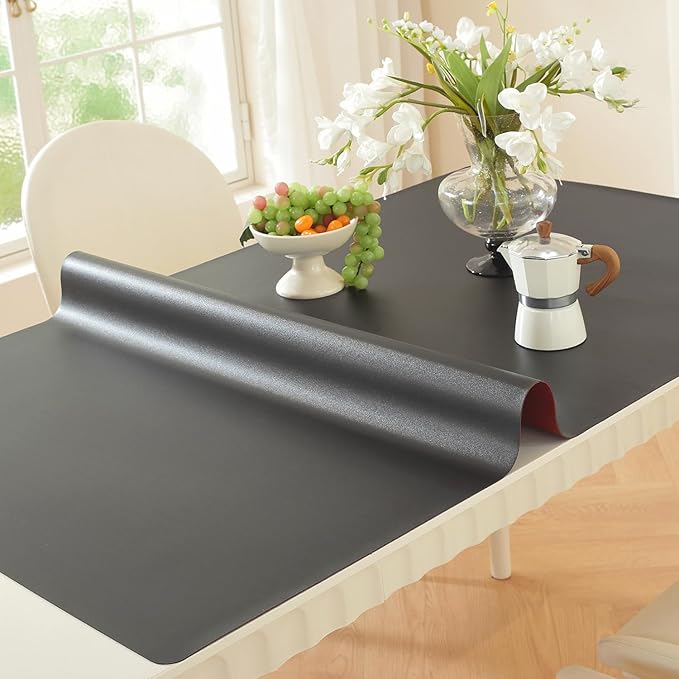 OstepDecor Black Table Cover Protector 24 x 36 Inch, 1.5mm Thick Plastic Table Cover, Dining Table Protector Pad, Waterproof & Easy Cleaning PVC Desk Mat for Dresser, Coffee & Kitchen Wooden Tabletop