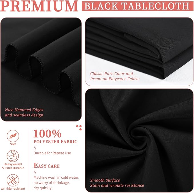 Showgeous 12 Pack Black Square Tablecloth 52 x 52 Inch, Wrinkle Resistant Washable Polyester Fabric Table Cloth for Wedding Dining Party Card Table