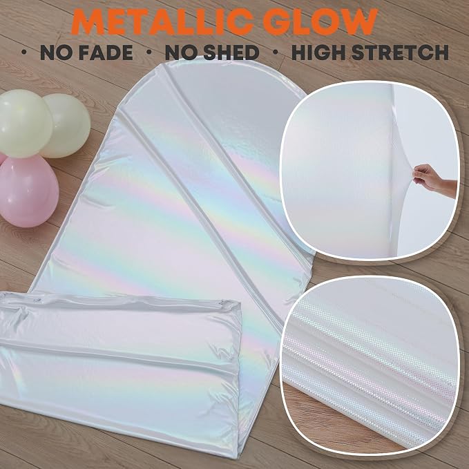 Iridescent White Arch Backdrop Cover 6ft/7.2ft 2Set with Zipper,Thick Soft Stretchy Sequin Shimmer Spandex Fitted Chiara Cover for Wedding Birthday Baby Shower Graduation Party Photo Backdrop