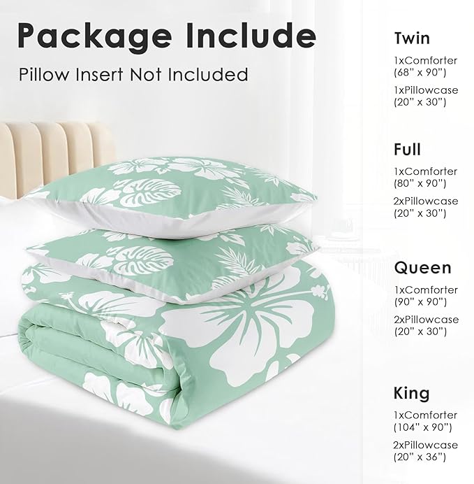 Pamnest Comforter Set Twin Size, Hibiscus Surf Floral Soft 2 Pcs Bedding for Kids and Adults, Hawaiian Hawaii Flower Comforter Set with Pillowcase, for Bedroom Bed Decor