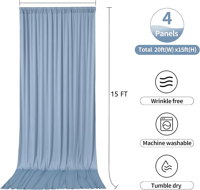 20ftx15ft Dusty Blue Backdrop Curtains for Parties, Wrinkle Free Polyester Photo Backdrop Drapes 4 Panels 15 ft Long Back Drop Cloth Drapery for Wedding Birthday Photography Background Party