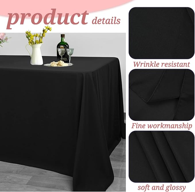 6 Pack Tablecloth 90 x 156 inch Polyester Table Cloth for 8 Foot Rectangle Tables,Stain and Wrinkle Resistant Washable Fabric Table Covers Polyester Black Table Clothes for Wedding,Party,Banquet