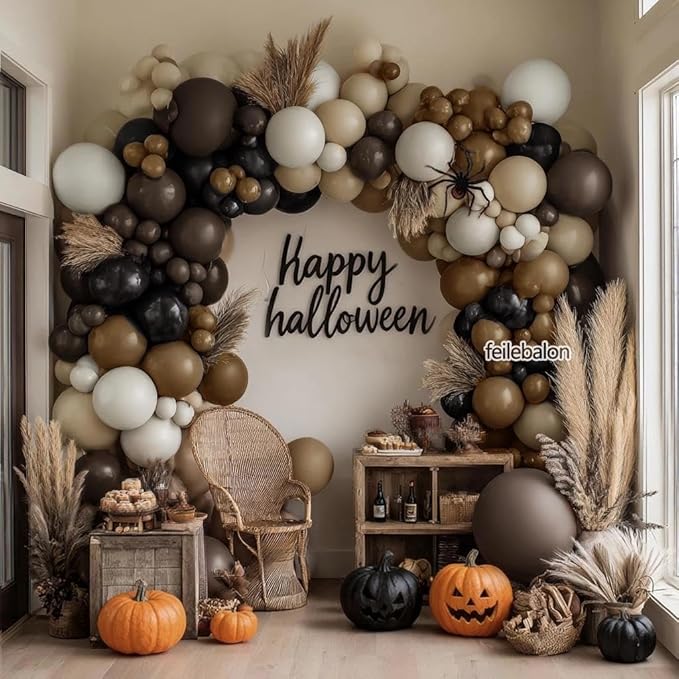 Black Brown Tan Balloon Arch Kit, Double Stuffed Dark Brown Coffee Light Grey White Sand Beige Neutral Balloon Garland for First Rodeo Birthday Western Cowboy Baby Shower Fathers Day Party Decoration