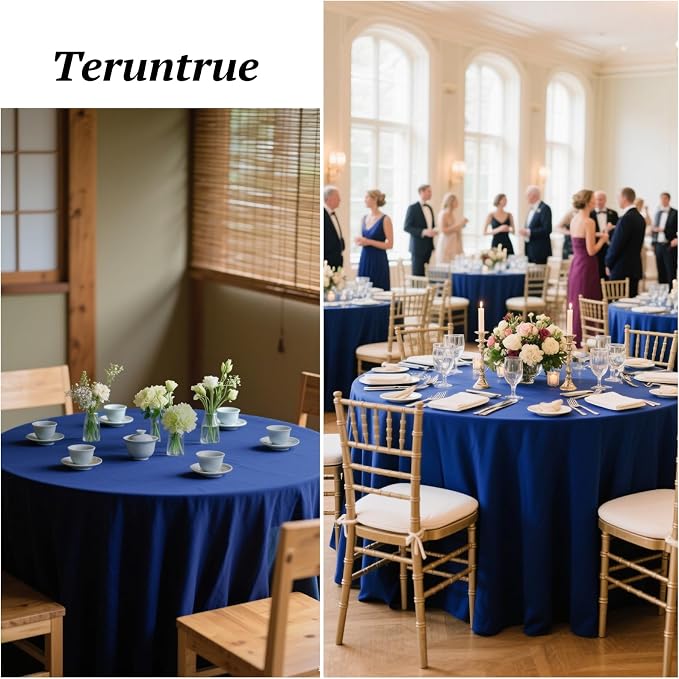 Teruntrue 12 Packs Navy Blue Round Tablecloths 90 inch Round Table Cloth, Washable Polyester Fabric for Wedding Parties Banquet Holiday Dinner Table Decorative, Navy Blue
