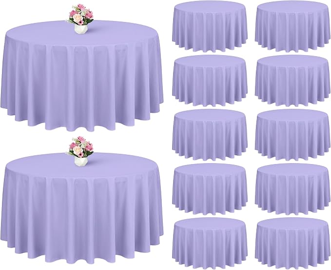 Showgeous 12 Pack Lavender Round Tablecloth 120 Inch Polyester Table Cloth for Tables - Washable Decorative Fabric Covers for Wedding, Party, Banquet
