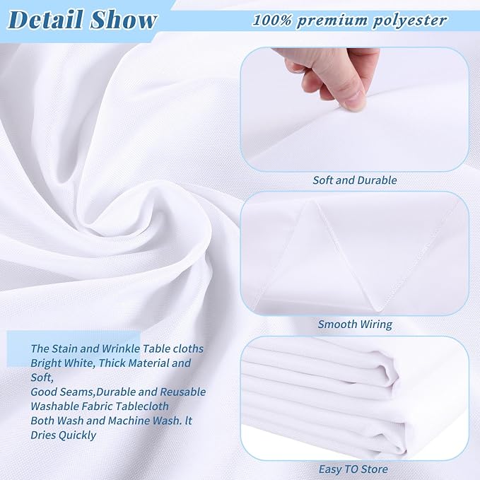 Kesfey 6 Packs Round Tablecloth 108 Inches White Polyester Table Cloths Stain and Wrinkle Resistant Tablecloths for Round Tables Washable Circle Fabric Tablecovers for Wedding Camping Banquet Parties