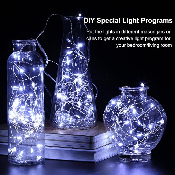 GDEALER 4 Pack Fairy Lights 16.4 Ft 50 Led Battery Operated with Remote Waterproof 8 Modes Twinkle Firefly String Lights for Party Bedroom Wedding Decorations - White