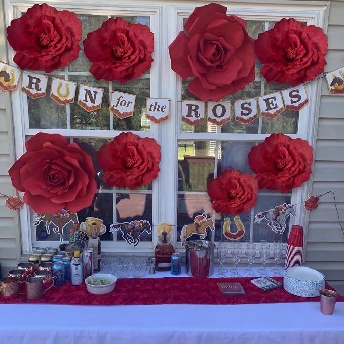 Norme 6 Pcs Derby Day Giant Flowers for Decoration 12, 16, 20 Inch Large Artificial Rose Petals Giant Flowers Large Red Peony for Wedding Arch Decoration, Home Decor, Anniversary Birthday
