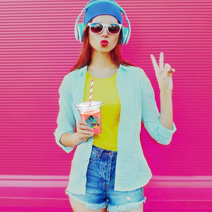Qinyoung 60 Sets 90's Party Plastic Cups Bulk 14 oz 90s Disco Dance Party Favor Supplies Ice Coffee Plastic Colorful Cups Bulk with Lids and Paper Straws for Cowgirl Birthday