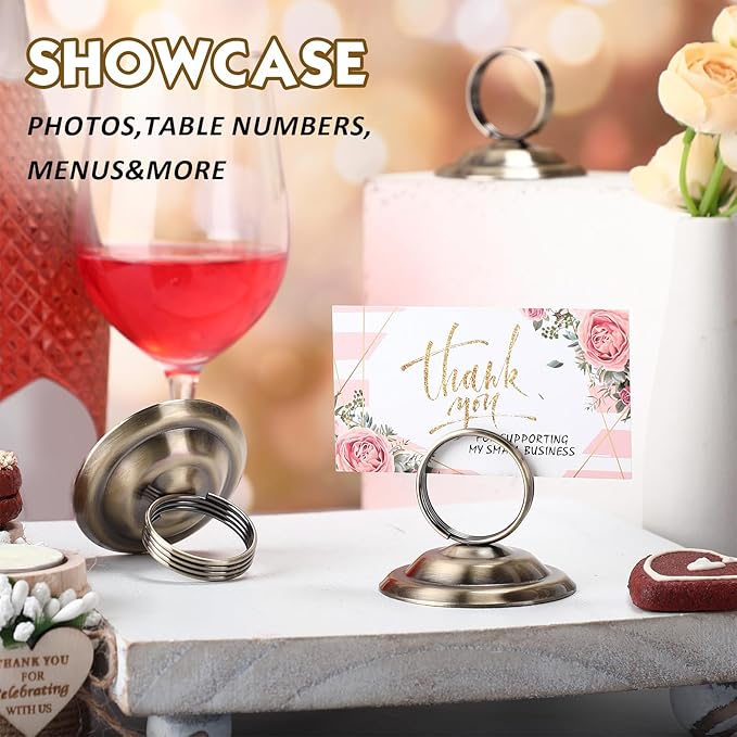 MotiMind 24 Pcs Table Number Holders-Metal Place Card Holders Table Number Stands Tabletop Sign Stands for Photos, Menu, Memo, Notes, Wedding, Restaurant, Banquet, Birthday(Bronze)