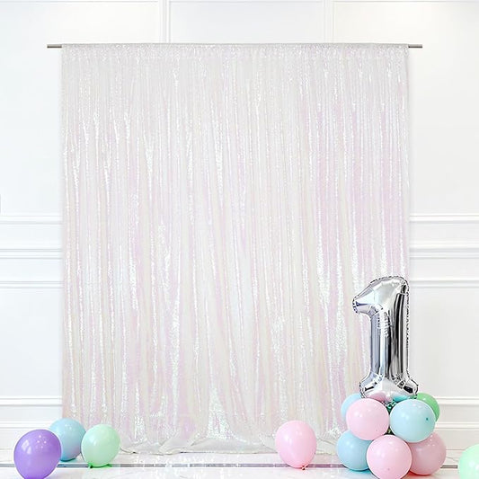 Eternal Beauty White Iridescent Sequin Backdrop, 6x6 Ft Glitter Background Curtains for Shimmer Photography Party Wedding Birthday Back Drop Decor