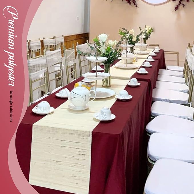 10 Pack 60 x 126 Inch Rectangle Tablecloth, Burgundy Tablecloth for 8 Feet Rectangle Tables, Stain and Wrinkle Resistant Washable Fabric Table Cloth for Wedding Dining Table Buffet Parties Camping