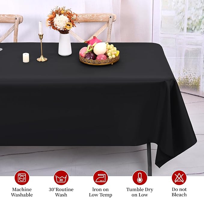 12 Pack Black Rectangle Tablecloth 60 x 102 Inch, Waterproof Polyester Table Cloth for 6 Foot Tables, Black Tablecloths Stain and Wrinkle Resistant Washable Fabric Table Cover for Party Dining Wedding