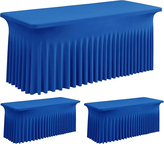 Leegleri 2 Pack Royal Blue Fitted Table Clothes for 6 Foot Rectangle Tables, Wrinkle Free 6ft Table Cover, Spandex Table Skirt for Banquet Weddings Parties