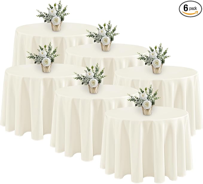 Fitable 6 Pack Ivory Round Table Clothes - 90 Inches in Diameter - Stain Resistant and Washable Tablecloths, Polyester Fabric Table Covers for Wedding, Party, Banquet, Gathering