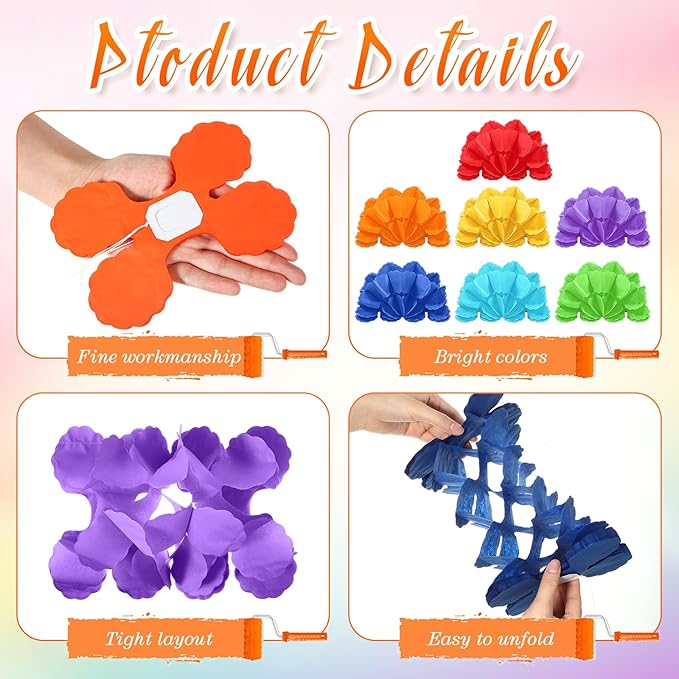 Epakh 12 Pcs Rainbow Colors Streamers Garland 9.84 ft Four Leaf Clover Paper Chain Garland Banner Party Decoration for Back to School Graduation Birthday Bridal Baby Shower Wedding Decor