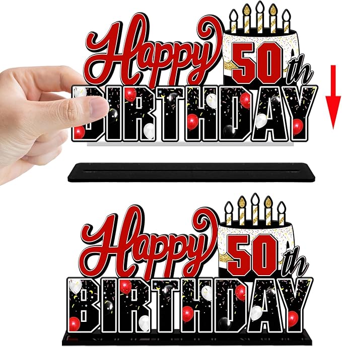 LINGTEER Happy 50th Birthday Red Acrylic Table Topper Centerpieces Set - Cheers to Fifty Years Old Birthday 50th Bday Party Gift Decorations.