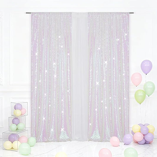Eternal Beauty Sequin Backdrop Curtains, 2x8 Ft-2 Panels White Iridescent Back Drop for Shimmer Photography Party Wedding Birthday Decor
