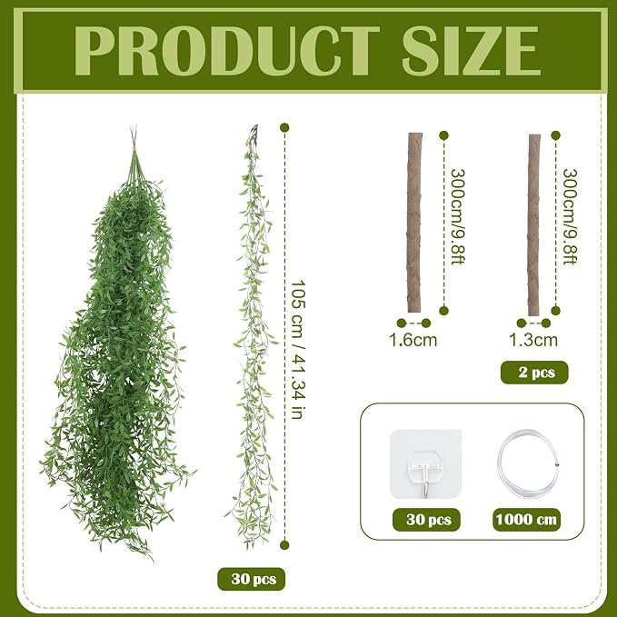 Bucherry Jungle Theme Decoration Set, 126.3ft Artificial Hanging Willow Vines Greenery for Classroom, Woodland Forest Rainforest Safari Party, Enchanted Indoor Outdoor Home Garden Wall DIY Decor