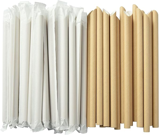 ALINK Pointed Paper Boba Straws, Individually Wrapped, 4-Layer Heavy Duty, 12mm Biodegradable Jumbo Smoothie Straws for Bubble Tea, Tapioca Pearls - Pack of 50
