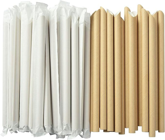ALINK Pointed Paper Boba Straws, Individually Wrapped, 4-Layer Heavy Duty, 12mm Biodegradable Jumbo Smoothie Straws for Bubble Tea, Tapioca Pearls - Pack of 50