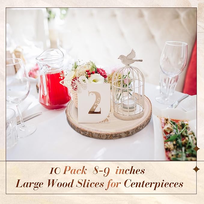 Tioncy 10 Pack Large Wood Slices for Centerpieces Unfinished Rounds Wood Slabs for Tables Decor Natural Wooden Circle for DIY Crafts Rustic Wedding Centerpiece Decor (8-9 Inch)