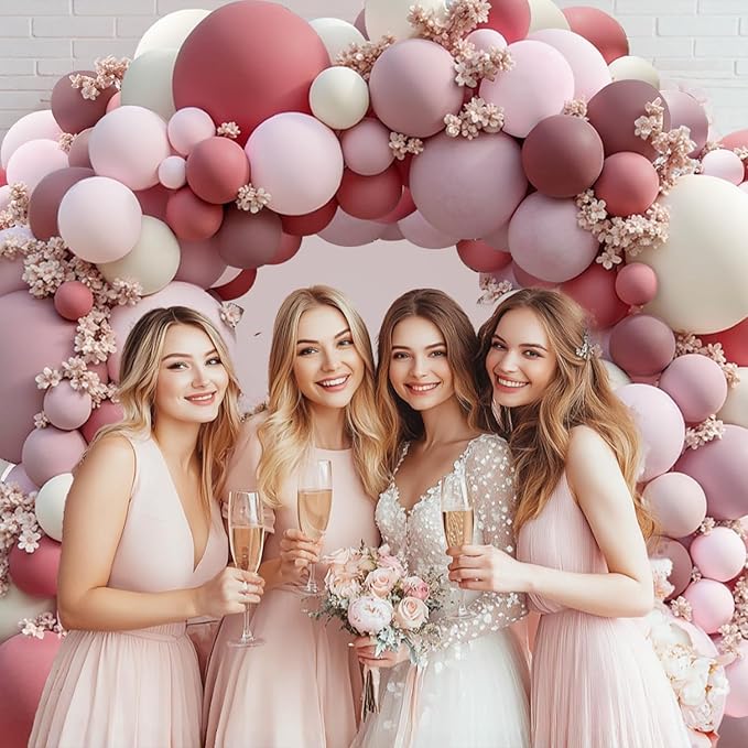 Dusty Rose Pink Balloon Arch Kit, Double Stuffed Pastel Light Pink Balloons With Peach Blush Beige Light Muave Balloon for Birthday Wedding Graduation Party Decorations