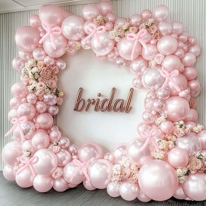 Pearl Pink Balloon Double Stuffed Pearl Balloons Garland Pastel Light Pink Arch Kit Pale Long Balloons Different Size for Birthday Wedding Baby Shower Anniversary Decoration