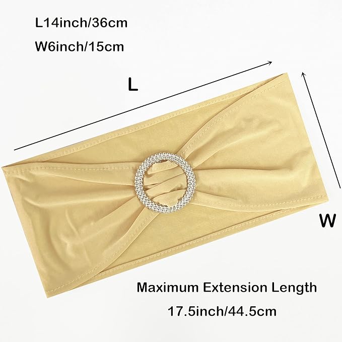 Spandex Chair Sashes Bands 100PCS Stretch Chair Ties Bows with Buckle Slider for Wedding Party Banquet Decoration (Champagne)…