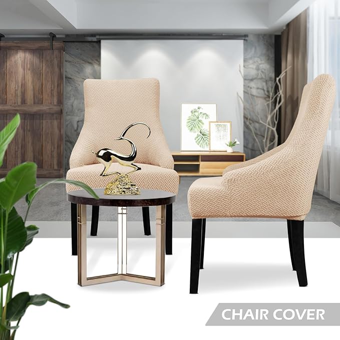 Lellen Stretch Wingback Chair Cover Slipcover - Reusable Wingback Side Chair Slipcover,Accent Chair Covers,Arm Protector Seat Cover,Wing Chair Covers for Dining Living Room Home（Taupe，2PCS）