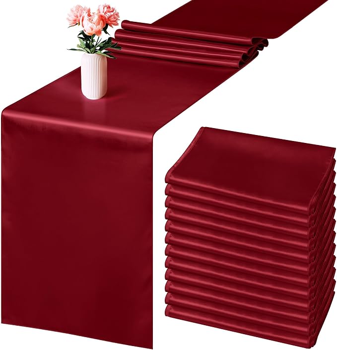 ANECO 4 Pack Satin Table Runner 12 x 108 Inch Long Bright Silk and Smooth Fabric Party Table Runner for Wedding Banquet Party Decoration