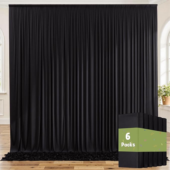 30ft x 8ft Wrinkle Free Black Backdrop Curtains for Parties, 6 Panels Thick Polyester Photo Backdrop Drapes for Weddings Birthday Photography Background Curtains