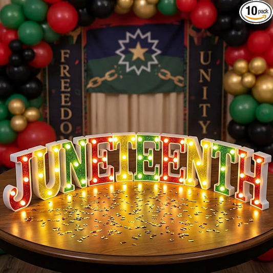 Aurelema 10 Pcs Juneteenth Party Decorations Juneteenth LED Letter Lights Sign Table Decorations for Freedom Day African American Independence June Celebration Decor