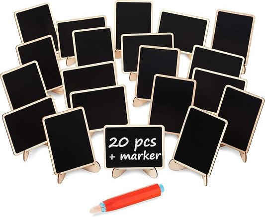 20+1 pcs Wood Mini Chalkboard Sign with Easel Stand Special Event Decorations, Table Numbers Plants, Weddings Place & Birthday Parties Cards, Blackboard for Message Board Signs