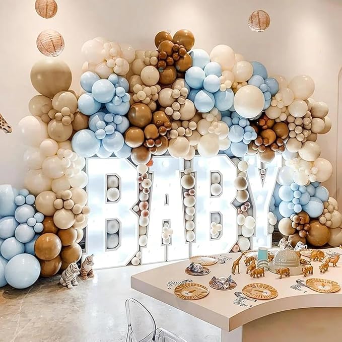 Brown And Blue Balloon Garland Double Stuffed Nude Tan Light Blue Beige Latex Balloon Arch Kit for Neutral Baby Shower Teddy Bear Gender Reveal Wedding Birthday Party Decorations