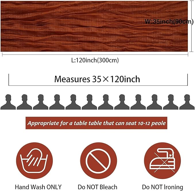 12 Pack Cheesecloth Table Runner, 35x120 Inch Terracotta Table Runners Rustic Burnt Orange Cheese Cloth Boho Gauze Semi-Sheer Runner for Wedding Baby Shower Christmas Home Decor
