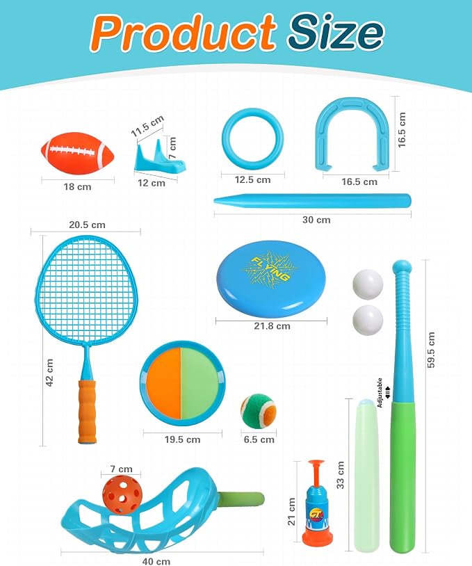 Outdoor Toys for Kids Ages 4-8, 8-in-1 Backyard Games Set with Multiple Sports Activities, Outdoor Family Play for Boys and Girls, Ideal for Parties, Camping & Birthday Gifts