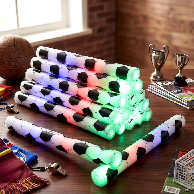 JellyArch 48 Pcs Sports Party LED Foam Sticks Football Foam Light up Cheer Sticks Batons with 3 Flashing Modes for Sports Events Birthday Parties Football Match Celebrations