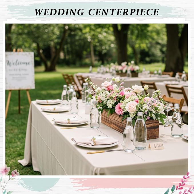 Dandat 2 Set Wood Boxes for Centerpieces 16x4 Inch Rectangle Wooden Planter Box Rustic Wood Planter with Removable Plastic Liner Floral Foam Blocks for Centerpieces Home Wedding Garden Decor