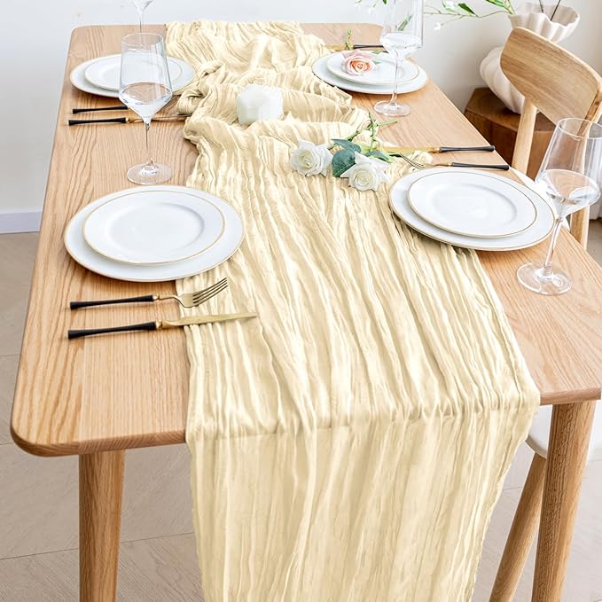 Wokceer Cheesecloth Table Runner 6 Pack 10FT Beige Christmas Gauze Cheese Cloth Table Runner for Party Long Rustic Sheer Table Runners for Baby Bridal Shower Wedding Easter Table Decor