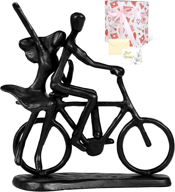 Kresecioo Wedding Anniversary Couples Gifts, Romantic Couple & Bike Statue Cast Iron Sculpture Decoration, Birthday Wedding Anniversary for Women Wife Girlfriend Her Him Husband Men Boyfriend