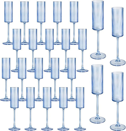 Champagne Flutes Set of 24,Vintage Ribbed Crystal Hand Blown 6 OZ Goblet Champagne Glasses Long Stem,Elegant Sparkling Wine Stemware Drinking Cocktail Unique Gift for Birthday, Wedding, Anniversary