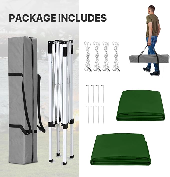 COOS BAY 5x5 Pop Up Canopy Tent with Side Wall, Easy Setup Portable Sun Shelter with Carry Bag, Outdoor Shade for Beach, Camping, Sports & Backyard, Green