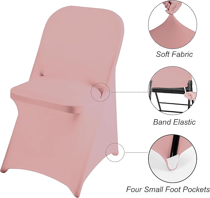 magalo 12 Pack Dusty Pink Spandex Folding Waterproof Chair Cover, Stretch Chair Cover Protector for Wedding, Party, Dining Banquet and Other Special Events