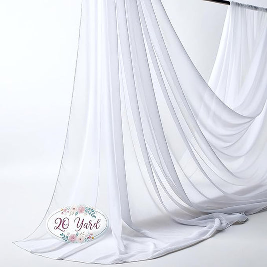 New Star Fabrics Chiffon Fabric, Continuous 60" Wide (30ft) Sheer Material, 100% Soft Polyester, Ideal for Wedding, Party, Event Decor, Draping, and Dresses (White, 20 Yards)