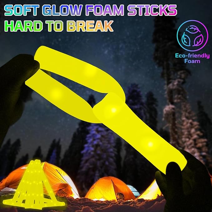 Foam Glow Sticks Bulk, 40 Pack Yellow Light Up Foam Sticks 3 Modes, Glow Party Supplies for Easter,Raves, Carnival, Concert, 4th of July, Halloween, Christmas, New Year