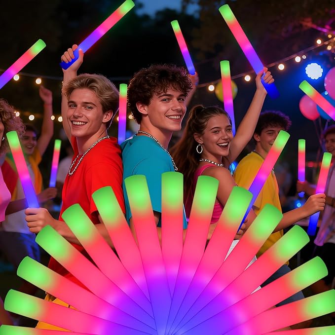 12pcs Foam Glow Sticks,Party Favors Supplies,3 Flashing Modes Glow In The Dark Party Supplies, Light Up Foam Sticks for Wendding Raves Camping Outdoor