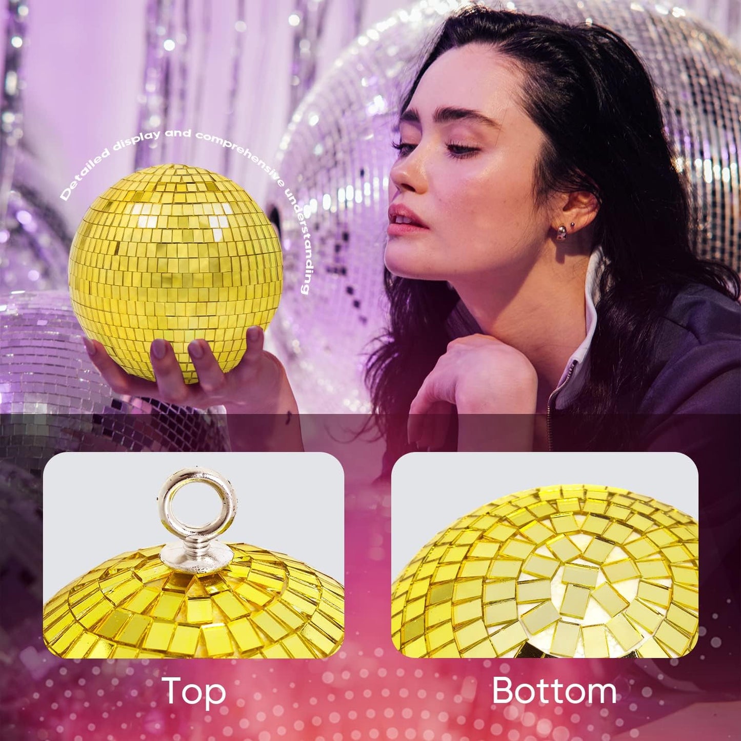 Mirror Disco Ball Decor, 6 inch Stage Mirror Balls Gold Disco Ball Ornaments Reflective Party Decorations with Hanging Ring for Birthday Christmas Wedding Home Room Decor (6inch, Gold)